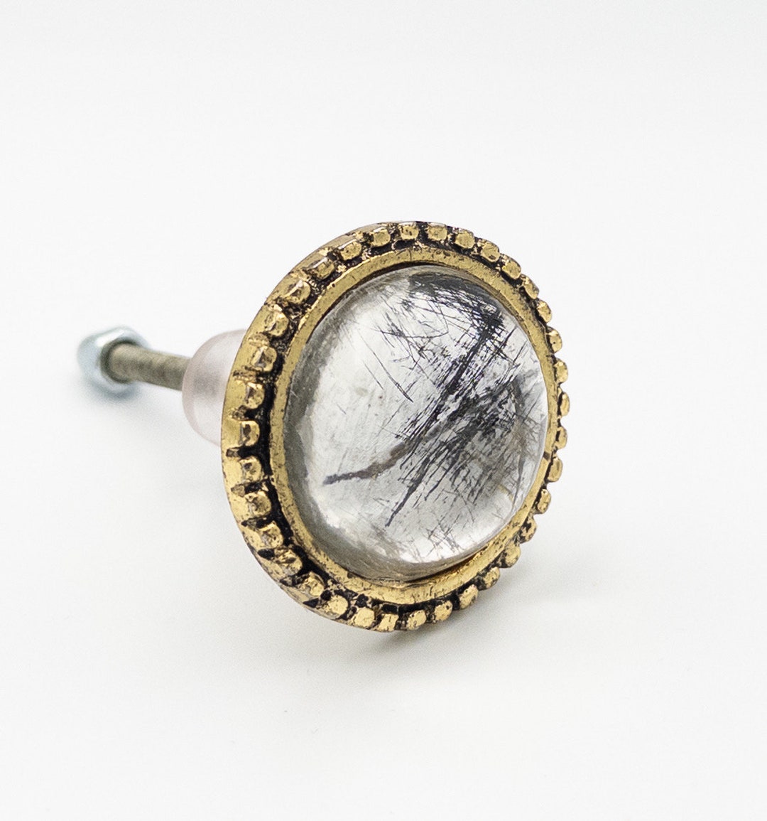 Silver and Gold Victorian Glass Dresser Knob, Mercury Glass