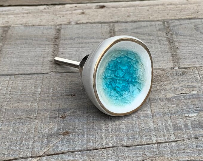 Ceramic Drawer Knobs & Pulls, Sea Glass Knob, Crackle Glazed