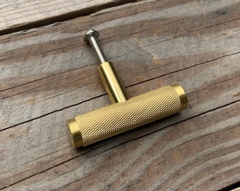 Drawer Knobs & Pulls, Knurled Brass T Handle, Dresser Knob, Cabinet Knobs, Modern Industrial Solid Brass Hardware