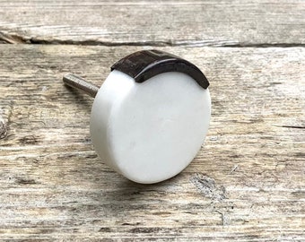 Stone Cabinet Knob, Marble White with Oil Rubbed Bronze Accent Dresser Knob, Drawer Knobs & Pulls, Granite Style Furniture Hardware