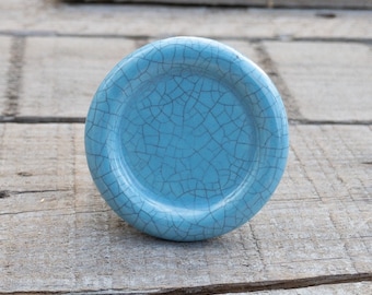 Ceramic Dresser Knob Cabinet Pull Baby Blue Crackle Glazed Drawer / Cupboard Door Hardware -
