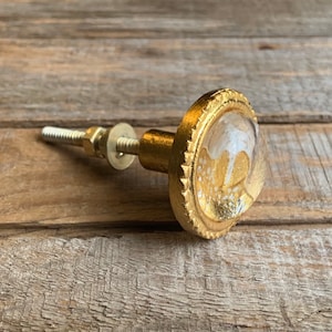 2nds Gold Glass & Metal Knob Dresser Drawer Pull - Cabinet Cupboard Furniture Door Pulls Vintage Antique Hardware Round Knobs