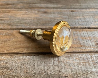 2nds Gold Glass & Metal Knob Dresser Drawer Pull - Cabinet Cupboard Furniture Door Pulls Vintage Antique Hardware Round Knobs