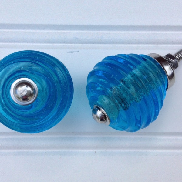 Blue Handmade Vintage Glass Dresser Furniture Drawer Knobs / Cupboard Cabinet Door Hardware Knob Hardware - Pulls - colored glass