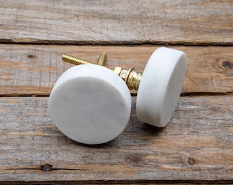 Handmade Stone Cabinet Knob: White Marble with Gold Accent