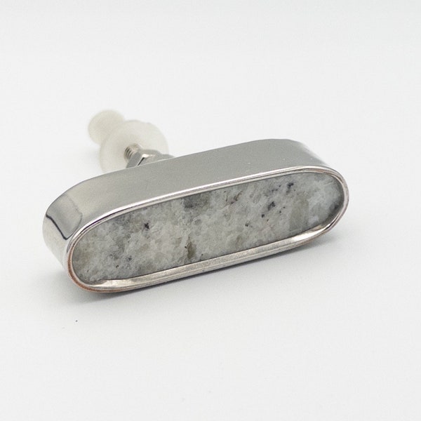 Granite Style Stone Knob, Grey with Silver Accent, Oval Drawer Handle Cabinet Door Pull, Granite Style Polished Smooth Natural