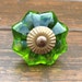 Green Handmade Vintage Glass Dresser Furniture Drawer Knobs / Cupboard Cabinet Door Hardware Knob - Pulls "Green Flower" - colored glass