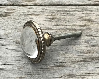 Silver Glass Knob Dresser Drawer Pull - Mercury Mirror Cabinet Cupboard Furniture Door Pulls Vintage Antique Hardware Knobs Round Victorian