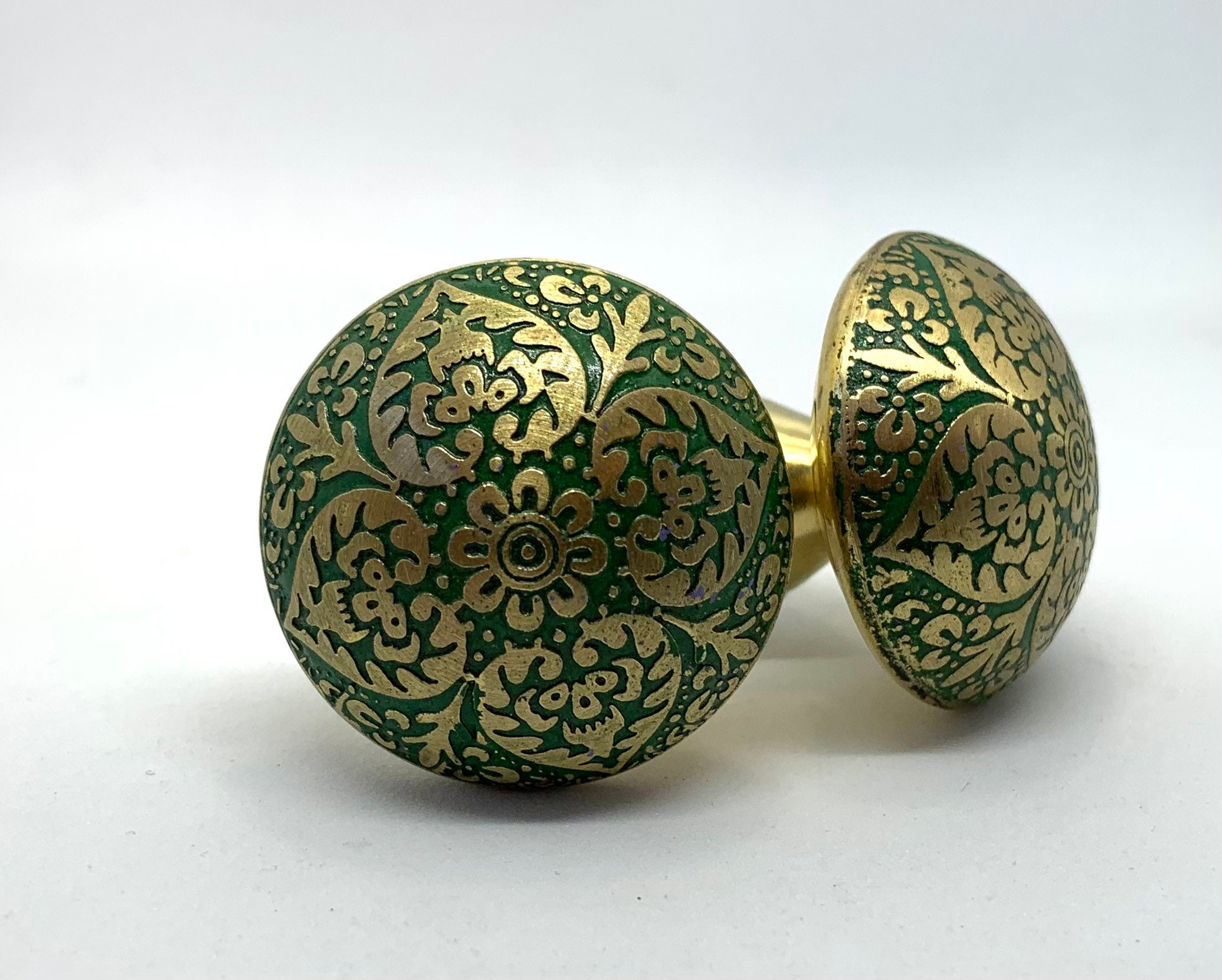 Brass Gold & Green Knob Dresser Drawer Pull Etched Etsy
