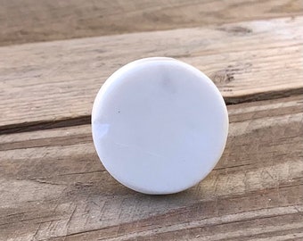 2nds Stone Knob, Marble White with Brass Accent, Round Drawer Handle Cabinet Door Pull, Granite Style Polished Smooth Natural
