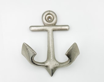 Silver Anchor Double Wall Hook / Nautical Cast Iron  / Cottage Entryway Hardware