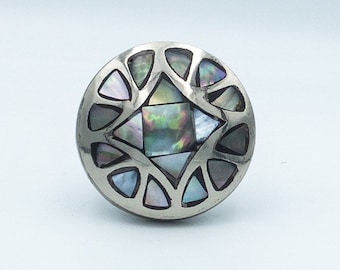 Unique Dresser Knob, Dresser Drawer Pull, Cabinet Knob - Modern Ebony Mother of Pearl Shells With Silver Base