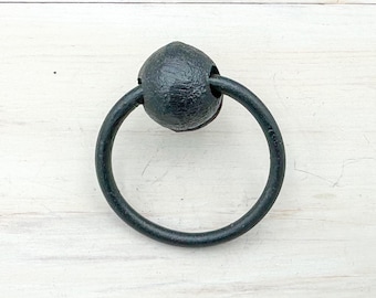 Black Cast Iron Ring Pull: Dresser Drawer Cabinet Knob