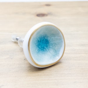 Ceramic Drawer Knobs & Pulls, Sea Glass Cabinet Knob, Crackle Glazed Drawer Knob Hardware, coastal, nautical theme aqua marine green blue