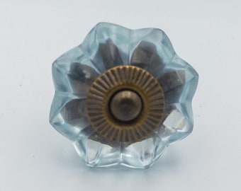 Light Blue Dresser Knob, Drawer Pull , Cabinet Knobs Door Hardware, Vintage Antique Style Pale Blue Melon Glass