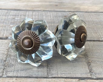 XL Dresser Knob Drawer Pulls / Cabinet Knobs Furniture Hardware Door Handles - Handmade Vintage Antique Style Clear Glass