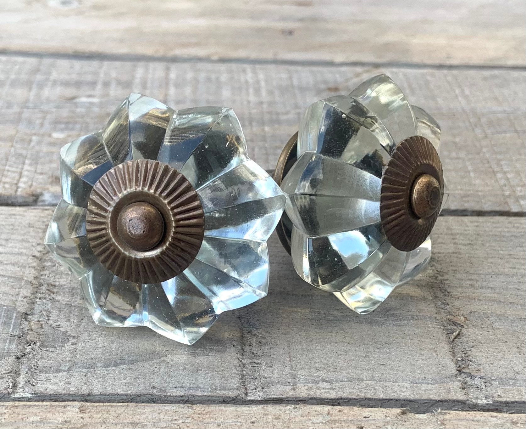 thumbnail image 2 of Vintage Hand Cut Large Square Clear Glass Cabinet Knobs - 4 Available 2 of 5
