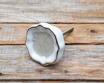 Ceramic Drawer Knob, Sea Glass Cabinet Pull Crackle Glazed, Dresser Knob, Door Hardware - pin cushion nautical theme cream grey