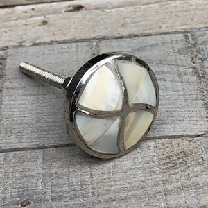 Cabinet Knob, Drawer Knob,  Mother Of Pearl Dresser Knob and Pull, Silver Brass Pearlescent Infinity Design