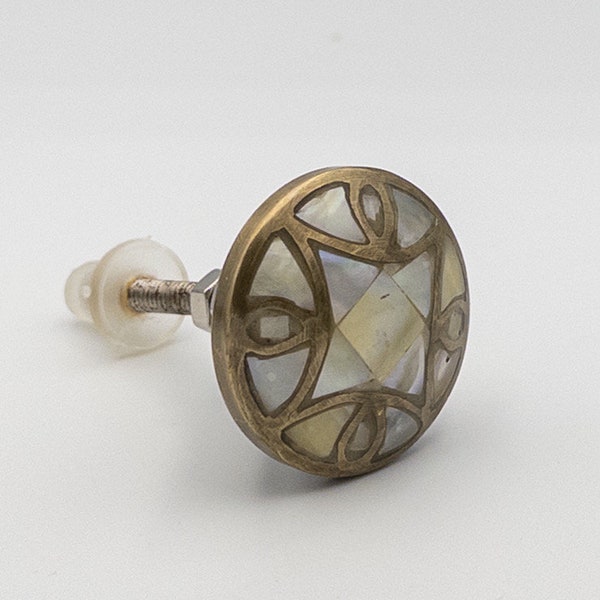 Antique Brass Mother Of Pearl Drawer Knob / Cupboard Cabinet Furniture Hardware Door Knob Pull - Handmade Vintage Style