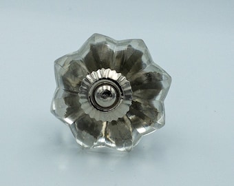 XL Dresser Knob Drawer Pull, Cabinet Knob,  Furniture Hardware, Door Handle - Vintage Antique Style Clear Glass With Silver