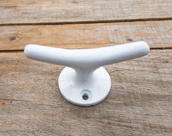 Boat Cleat Hooks, Outdoor Towel Hooks, Nautical Drawer Pulls, White Curtain Drapery Ties, Cast Iron Rope Cleat Hooks