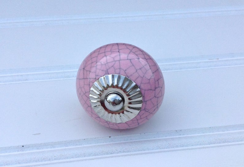 Girl/'s Baby Bedroom Decoration 4 Pink Crackle Handmade Ceramic Dresser Drawer Knobs Cupboard Cabinet Door Hardware Knob Pulls