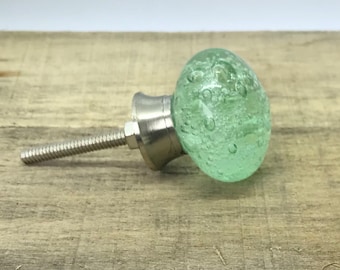 Bubble Glass Dresser Knob, Drawer Pull, Cabinet Knobs, Furniture Hardware, Door Handles, Green Rustic Vintage Antique Style