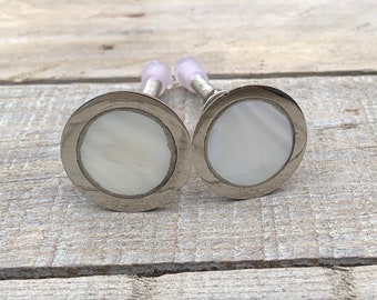 Brass Shell Cabinet Knobs, Drawer Knobs, Silver Accent Mother Of Pearl Shell Dresser Pulls