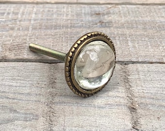 Cabinet Knob, Mercury Glass Dresser Knob Drawer Pull, Silver Glass & Antique Brass Vintage Style Hardware