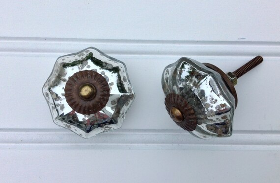 10 Silver Mercury Glass Drawer Knob Dresser Pull Mirror Etsy