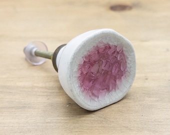 Ceramic Drawer Knob, Sea Glass Cabinet Pull Crackle Glazed, Dresser Knob, Door Hardware -  nautical theme pink