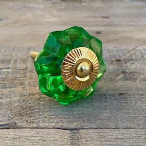 Drawer Knob, Cabinet Knob, Dresser Knob and Pull, Green Glass Furniture Hardware, Vintage Melon Style