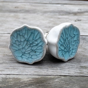 Ceramic Drawer Knob, Sea Glass Cabinet Pull Crackle Glazed, Dresser Knob, Door Hardware - pin cushion nautical theme baby blue.