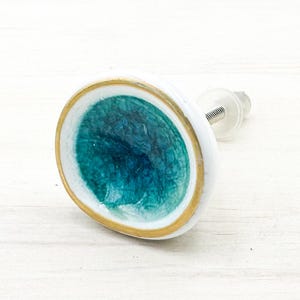 Ceramic Drawer Knob, Sea Glass Cabinet Pull Crackle Glazed, Dresser Knob, Door Hardware -  nautical theme teal marine