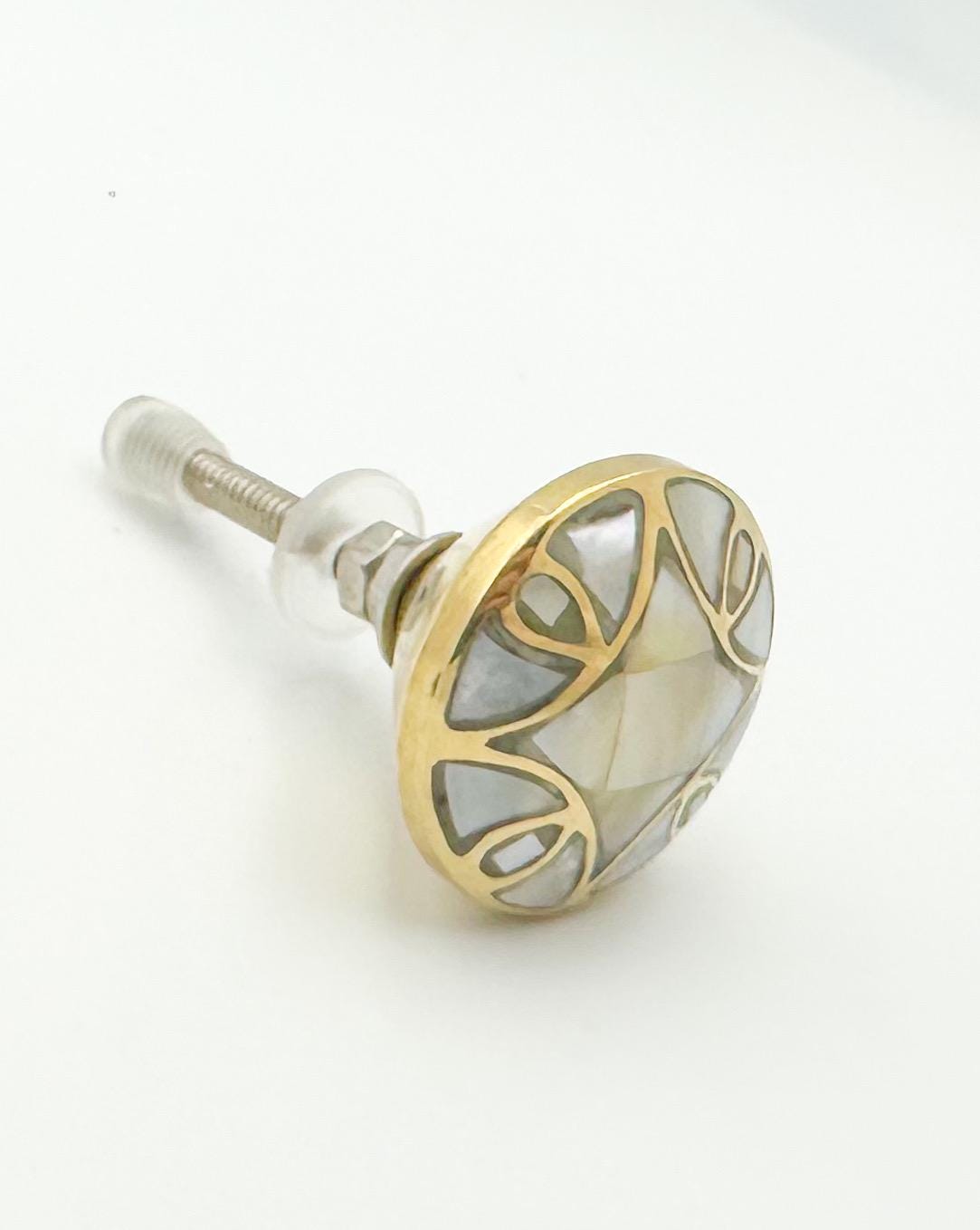 Unique Cabinet Knob, Mother Of Pearl Dresser Knob, Drawer Pull, Vintage Style Furniture Hardware, Gold Brass