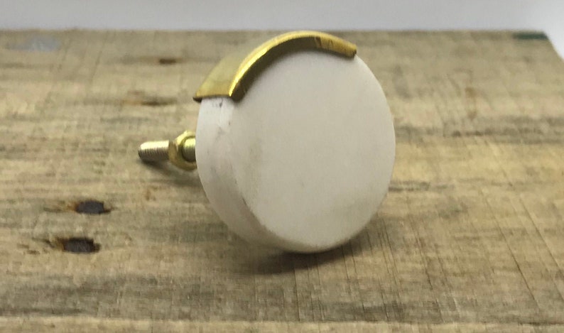 Stone Cabinet Knob, Round Drawer Pull, Dresser Knob, Marble White with Brass Accent 