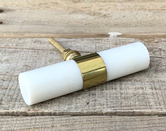 Stone Handle, Marble White Cabinet Knobs with Brass, Drawer Pulls, Dresser Knobs, Door Pull, Vintage Polished Natural Granite Style