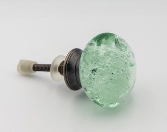 Dresser Knob, Drawer Pull, Light Green Bubble Glass With An Oil Rubbed Bronze Base, Sea Glass Inspired Cabinet Knob, Door Hardware