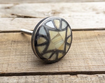 Distressed Mother Of Pearl Drawer Knob, Cupboard Door Pull, Cabinet Furniture Hardware, Vintage Style