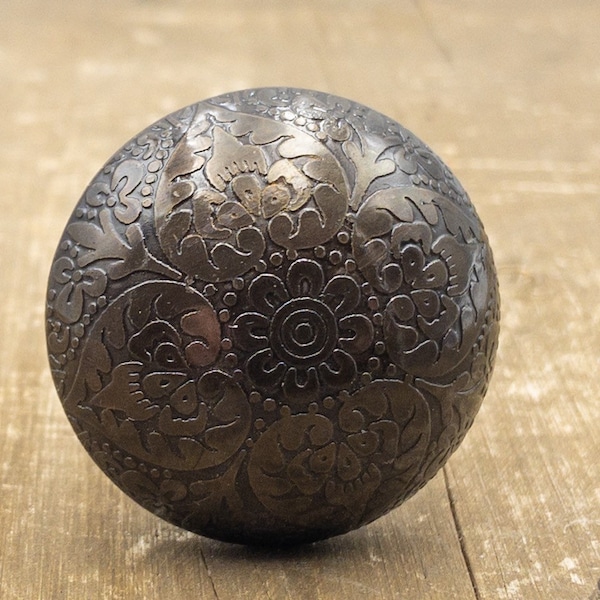 Brass Dresser Knob Drawer Pull - Oil Rubbed Bronze Etched Cabinet Knob