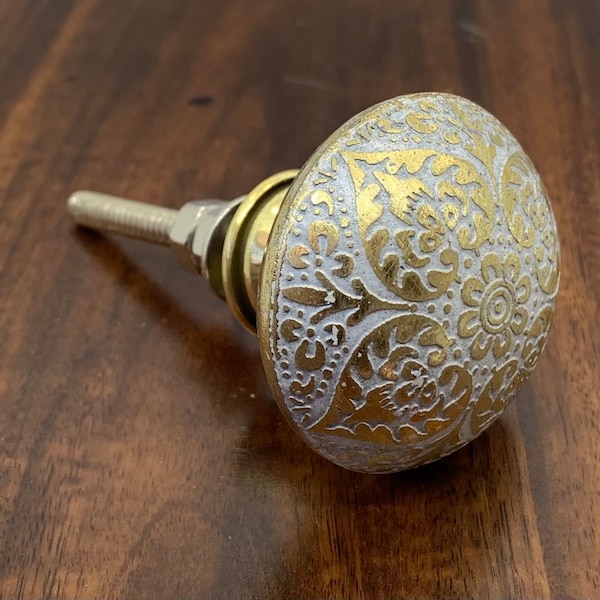 Cabinet Knob Drawer Pull, vintage Antique Style Dresser Knob, Brass Knob, Gold & White