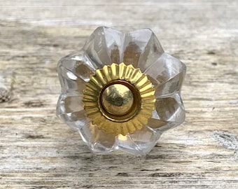 Cabinet Knob, Dresser Knob, Drawer Pull, Vintage Style Glass and Gold Furniture Hardware