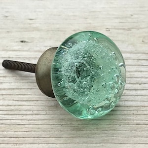 Dresser Knob, Drawer Pull, Green Bubble Glass With An Oil Rubbed Bronze Base, Sea Glass Inspired Cabinet Knob, Door Hardware