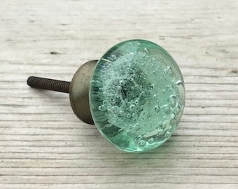 Dresser Knob, Drawer Pull, Green Bubble Glass With An Oil Rubbed Bronze Base, Sea Glass Inspired Cabinet Knob, Door Hardware