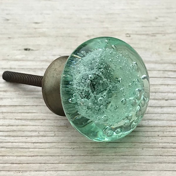 Dresser Knob, Drawer Pull, Green Bubble Glass With An Oil Rubbed Bronze Base, Sea Glass Inspired Cabinet Knob, Door Hardware