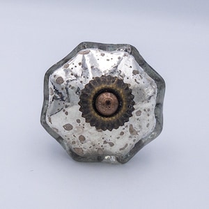 Silver Mercury Glass Knob, Cabinet Knobs and Drawer Pulls, Tarnished Silver Mercury Glass, Vintage Antique Melon Style Dresser Knobs