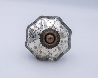 Silver Mercury Glass Knob, Cabinet Knobs and Drawer Pulls, Tarnished Silver Mercury Glass, Vintage Antique Melon Style Dresser Knobs