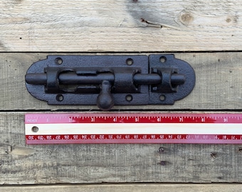 Slide Bolt Garden Gate Lock Barn Door Latch / Large Cast Iron Lock / Antique Farmhouse Barn Style