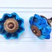 Blue Handmade Vintage Glass Furniture Dresser Drawer Knobs / Cupboard Cabinet Door Hardware Knob - Pulls "Blue Flower" - colored glass